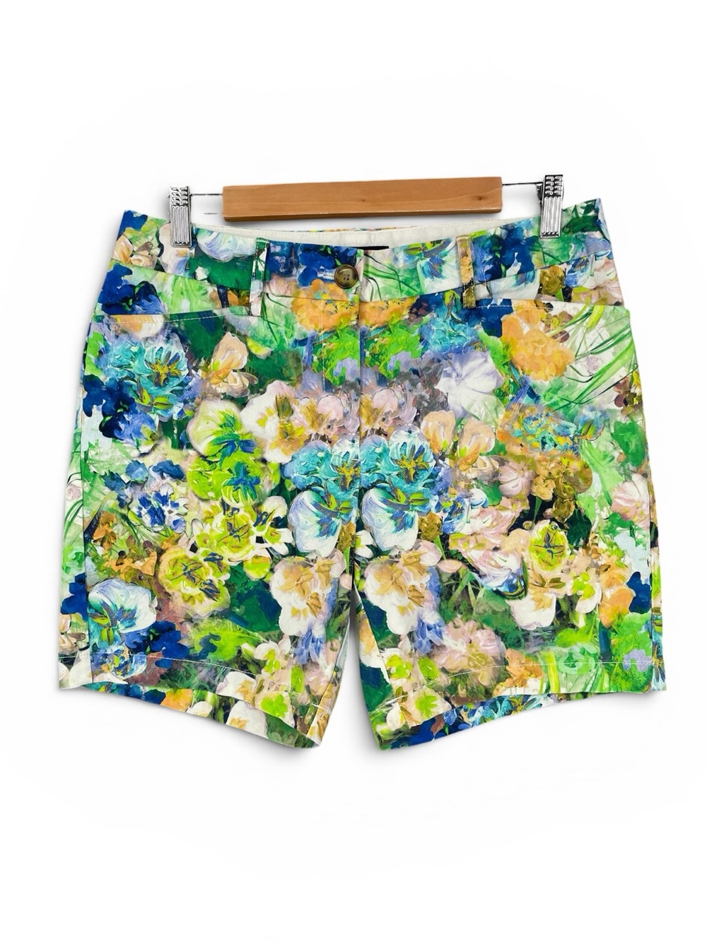 Lands’ End Garden Floral Mid‑Rise Shorts Colorful Print Size 6